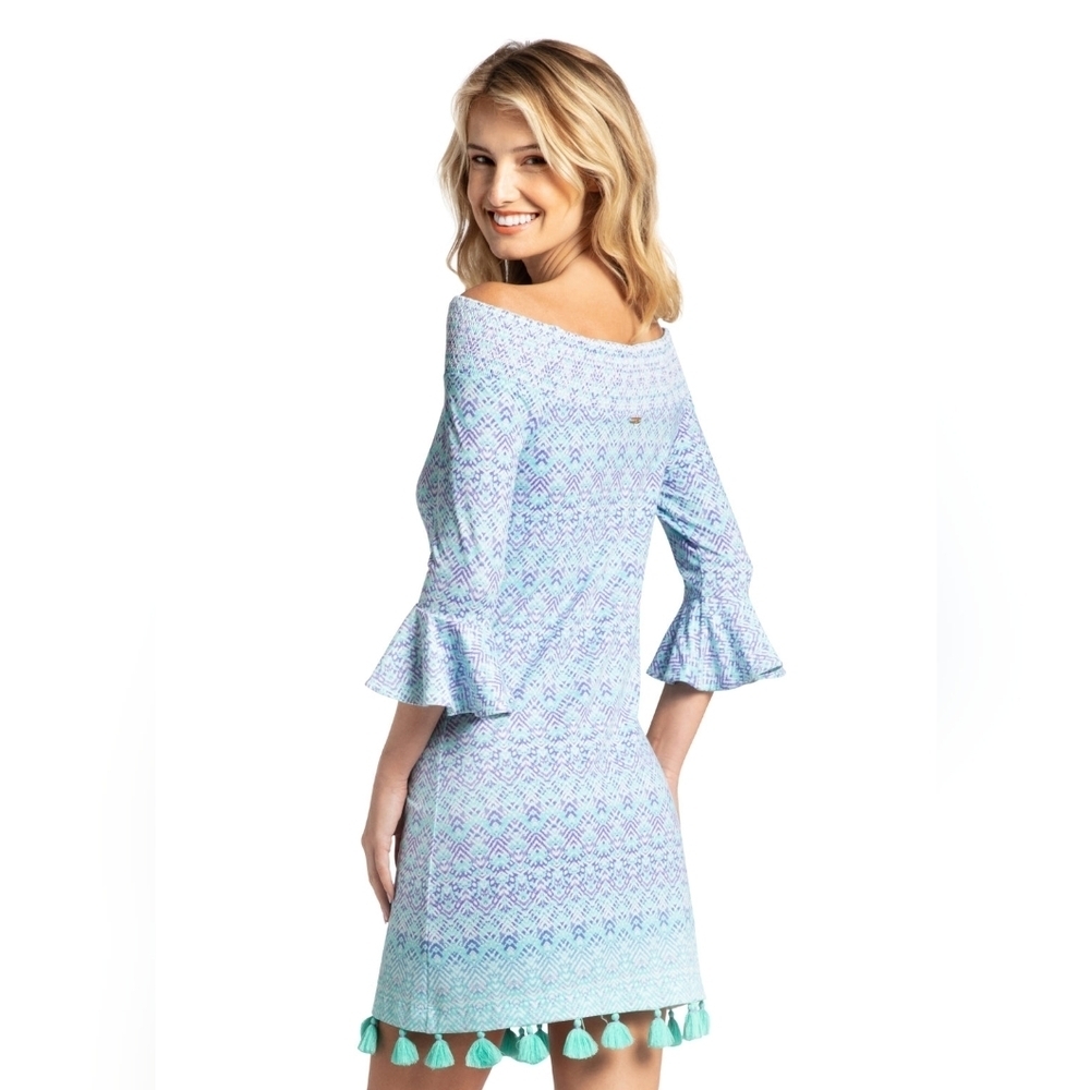 CABANA LIFE-Naples Off the Shoulder Shift Dress Size Small (Purple/Teal) - Picture 3 of 8